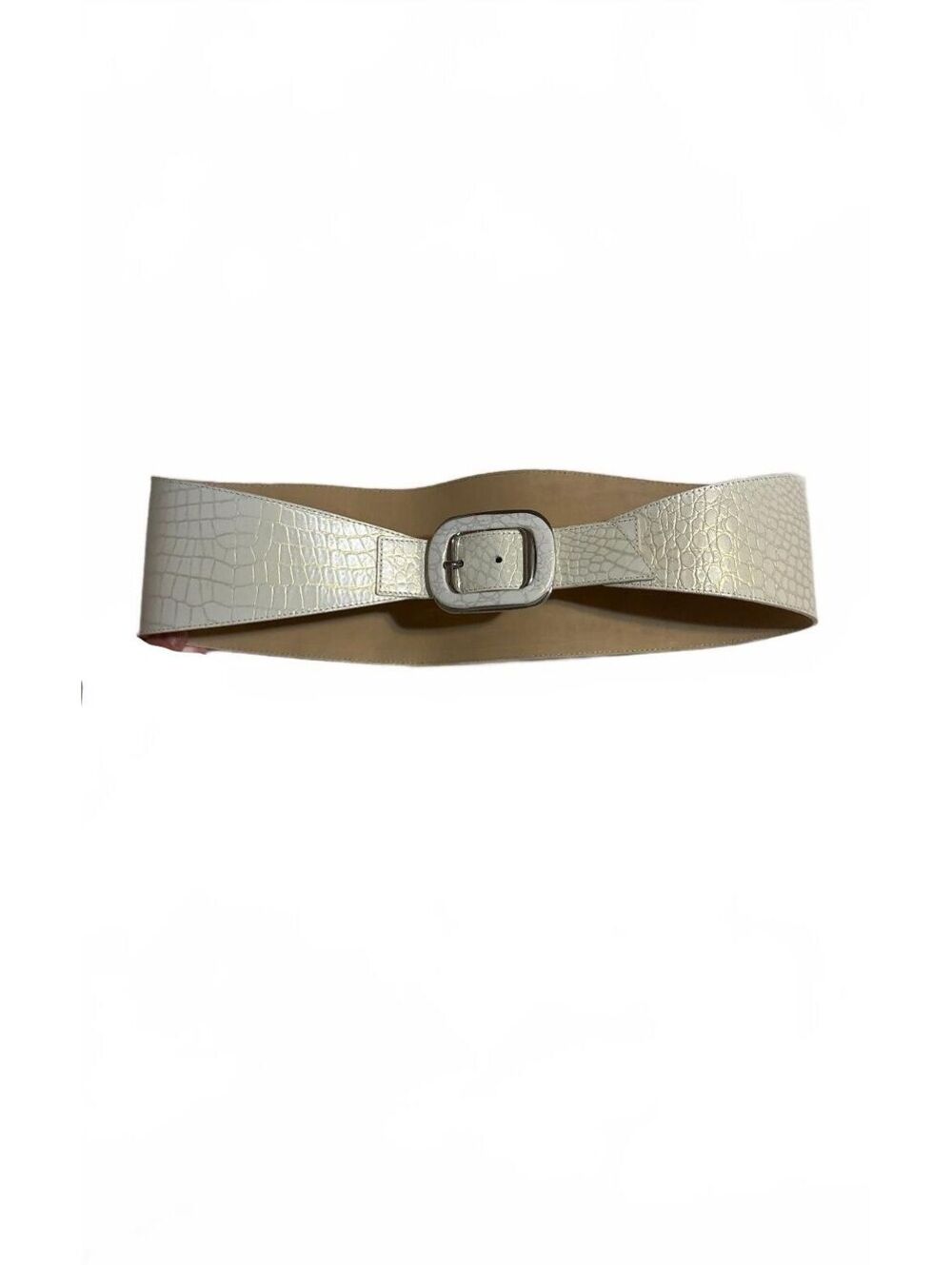 GIOGIO ITALY WHITE CROCODILE EMBOSSED LEATHER WIDE WAIST BELT